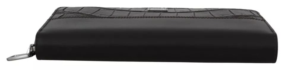 Portofel tip clutch continental Dolce & Gabbana din piele exotică maro cu fermoar