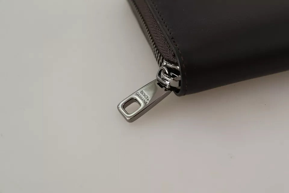 Portofel tip clutch continental Dolce & Gabbana din piele exotică maro cu fermoar