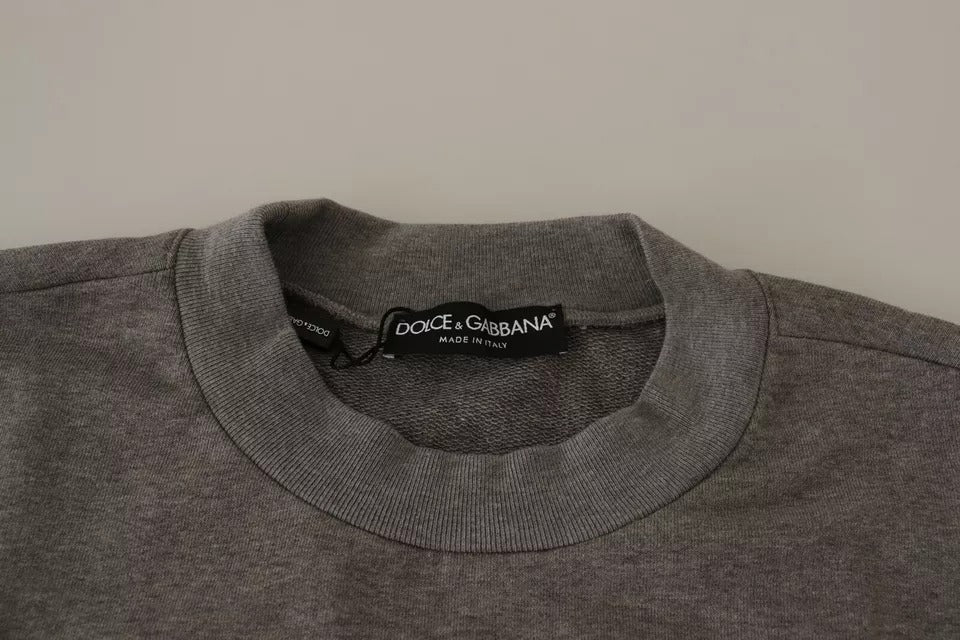 Dolce & Gabbana Grauer Pullover aus Baumwolle mit Kronenkönig