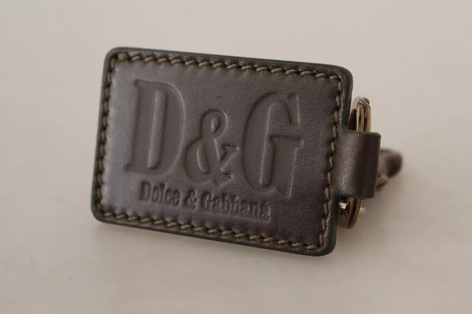 Breloc Dolce & Gabbana din piele verde cu inel metalic cu cârlig și logo D&G