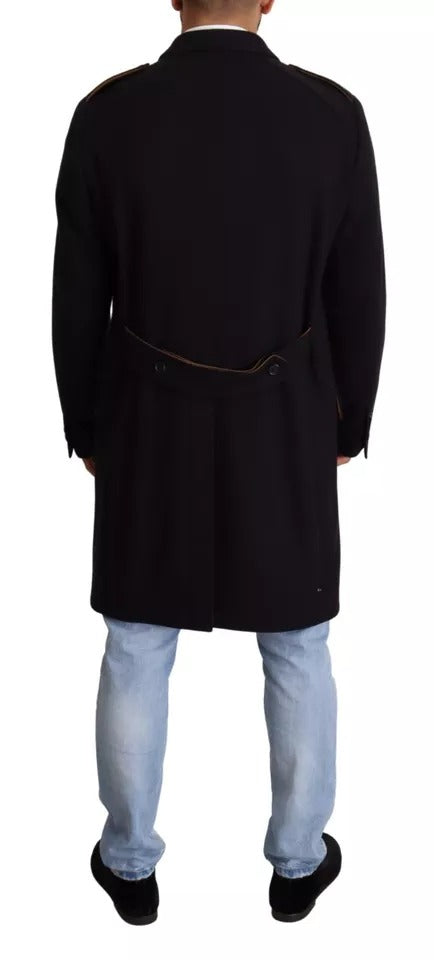 Trench lung din lână elastică Dolce & Gabbana albastru