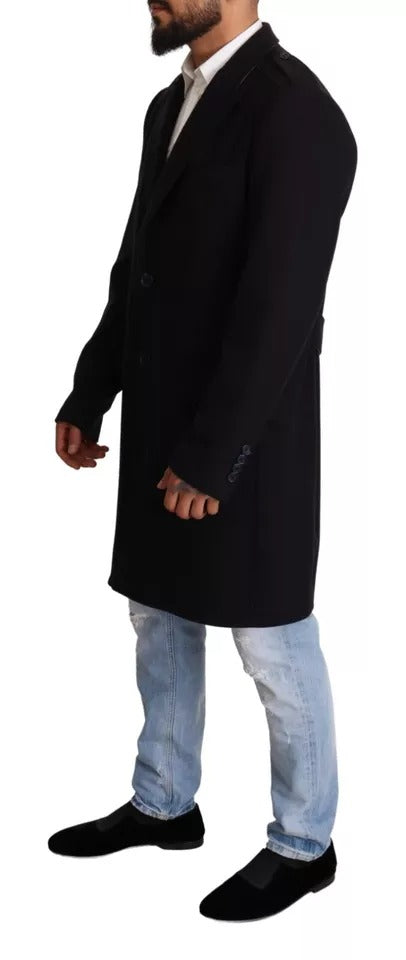 Trench lung din lână elastică Dolce & Gabbana albastru