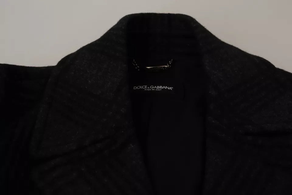 Dolce & Gabbana – Schwarzer Trenchcoat mit Karomuster, Wolljacke