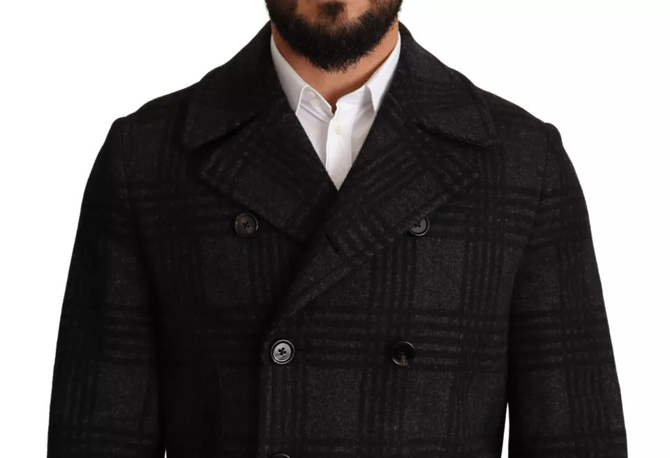 Dolce & Gabbana – Schwarzer Trenchcoat mit Karomuster, Wolljacke