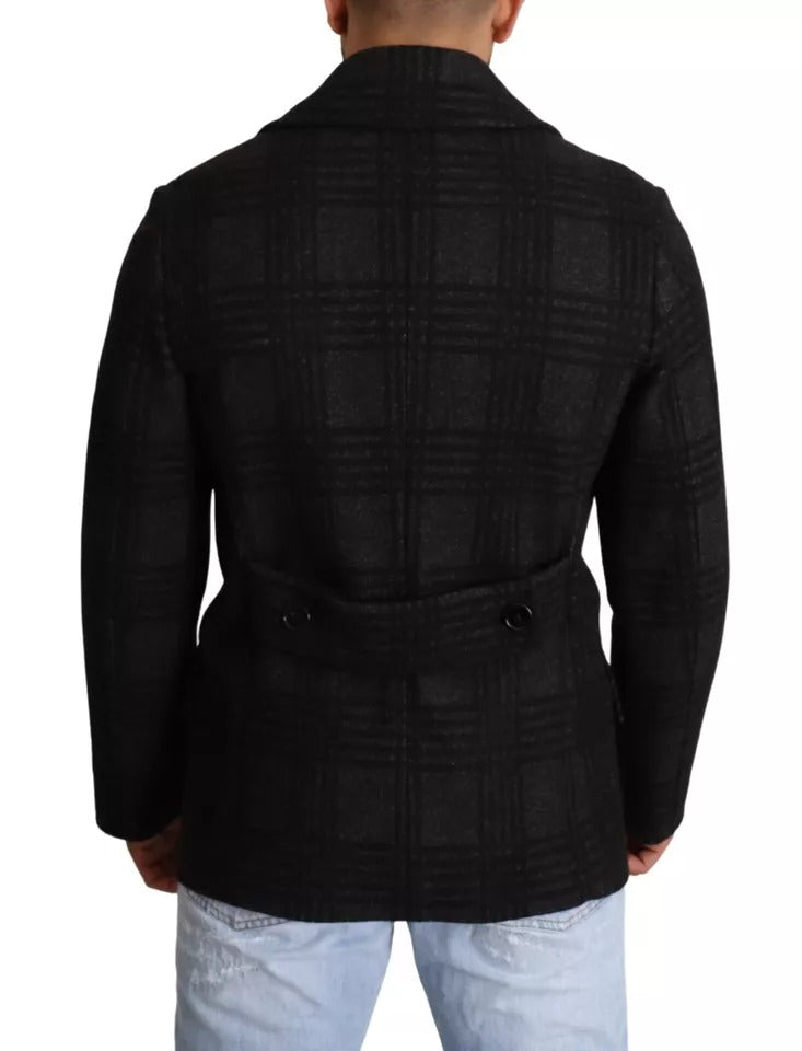 Dolce & Gabbana – Schwarzer Trenchcoat mit Karomuster, Wolljacke