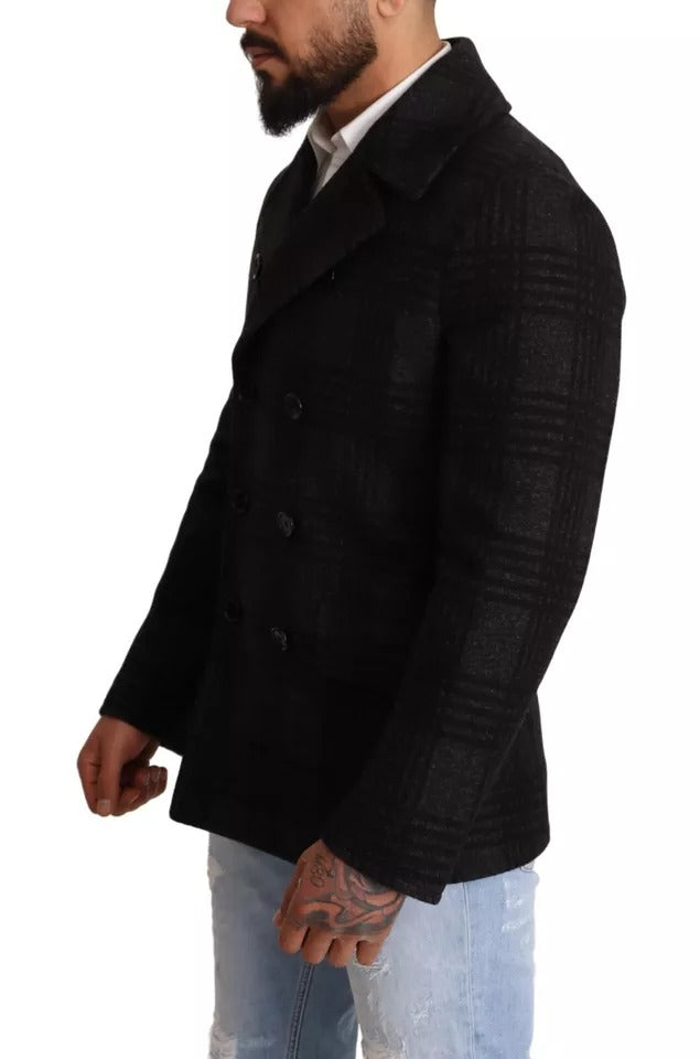 Dolce & Gabbana – Schwarzer Trenchcoat mit Karomuster, Wolljacke