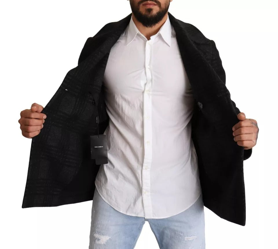 Dolce & Gabbana – Schwarzer Trenchcoat mit Karomuster, Wolljacke
