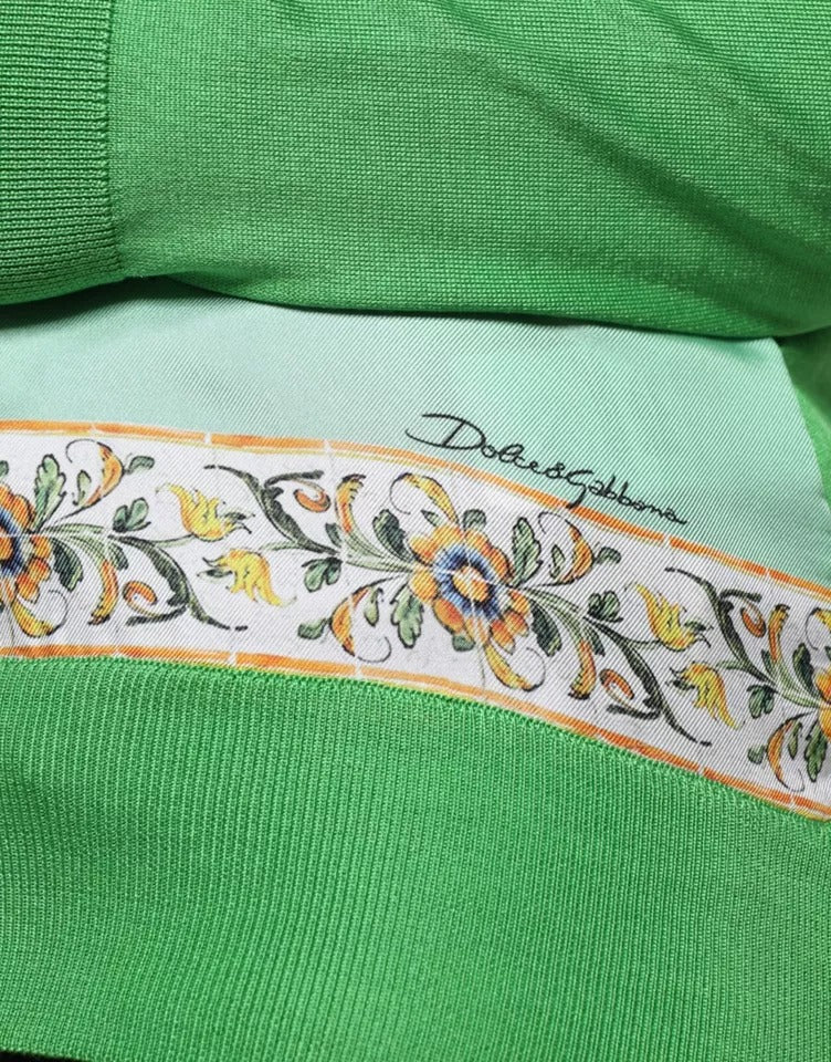 Pulover cu mânecă lungă Dolce & Gabbana din mătase verde Granita Al Limone