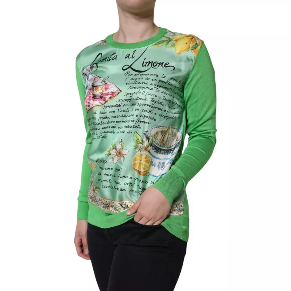 Pulover cu mânecă lungă Dolce & Gabbana din mătase verde Granita Al Limone