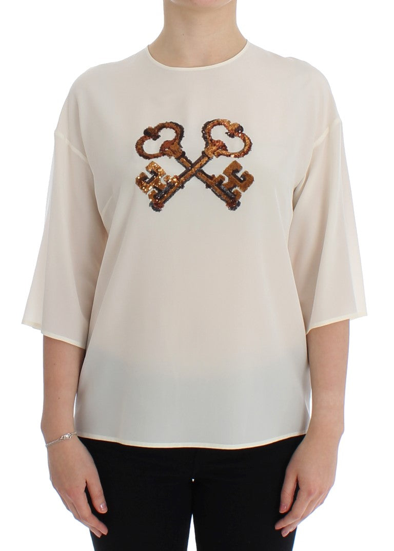 Bluză Dolce & Gabbana din mătase ivory cu paiete
