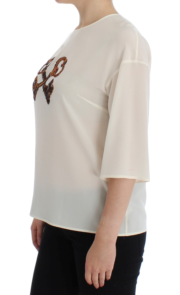 Bluză Dolce & Gabbana din mătase ivory cu paiete