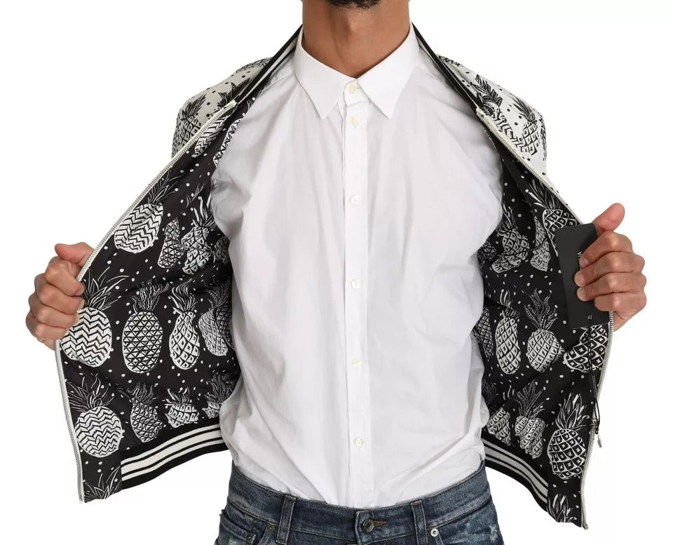 Jachetă Dolce & Gabbana Albă Neagră cu Model de Ananas Bomber