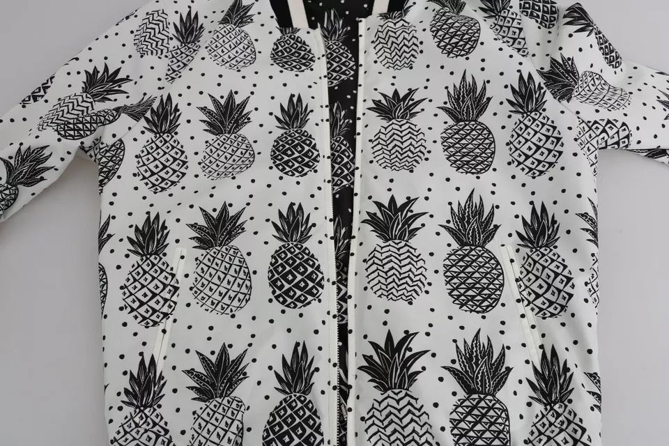 Jachetă Dolce & Gabbana Albă Neagră cu Model de Ananas Bomber