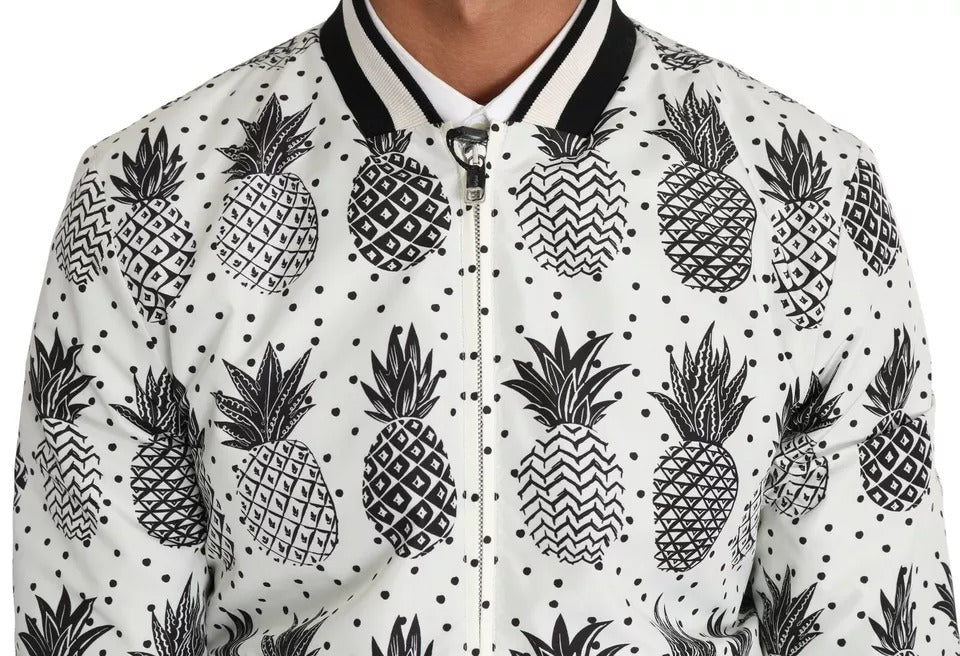 Jachetă Dolce & Gabbana Albă Neagră cu Model de Ananas Bomber