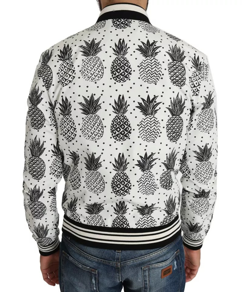 Jachetă Dolce & Gabbana Albă Neagră cu Model de Ananas Bomber