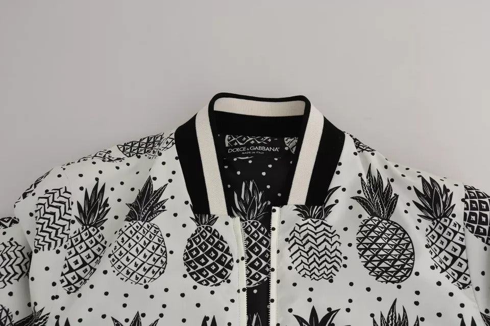 Jachetă Dolce & Gabbana Albă Neagră cu Model de Ananas Bomber