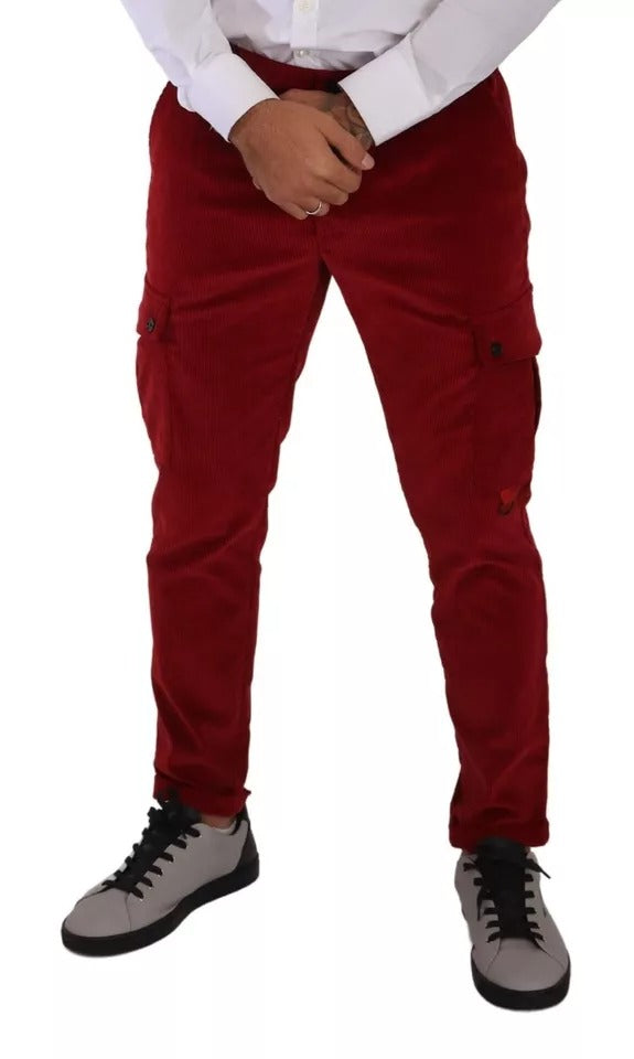 Dolce & Gabbana – Rote Cargo-Röhrenhose aus Cord-Baumwolle