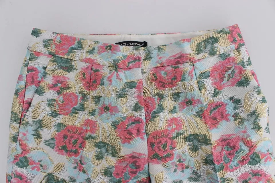 Dolce & Gabbana – Weiß-rosa Brokathose mit Blumenmuster