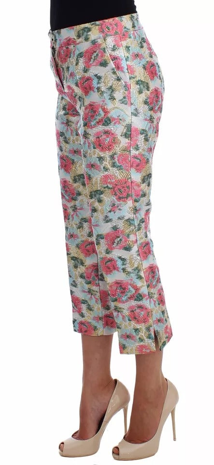 Dolce & Gabbana – Weiß-rosa Brokathose mit Blumenmuster