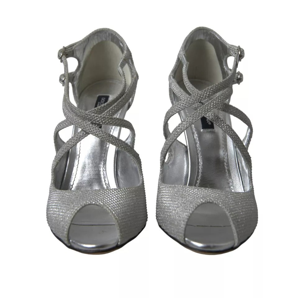 Dolce & Gabbana Silber Schimmernde Sandalen Absatz Pumps Schuhe