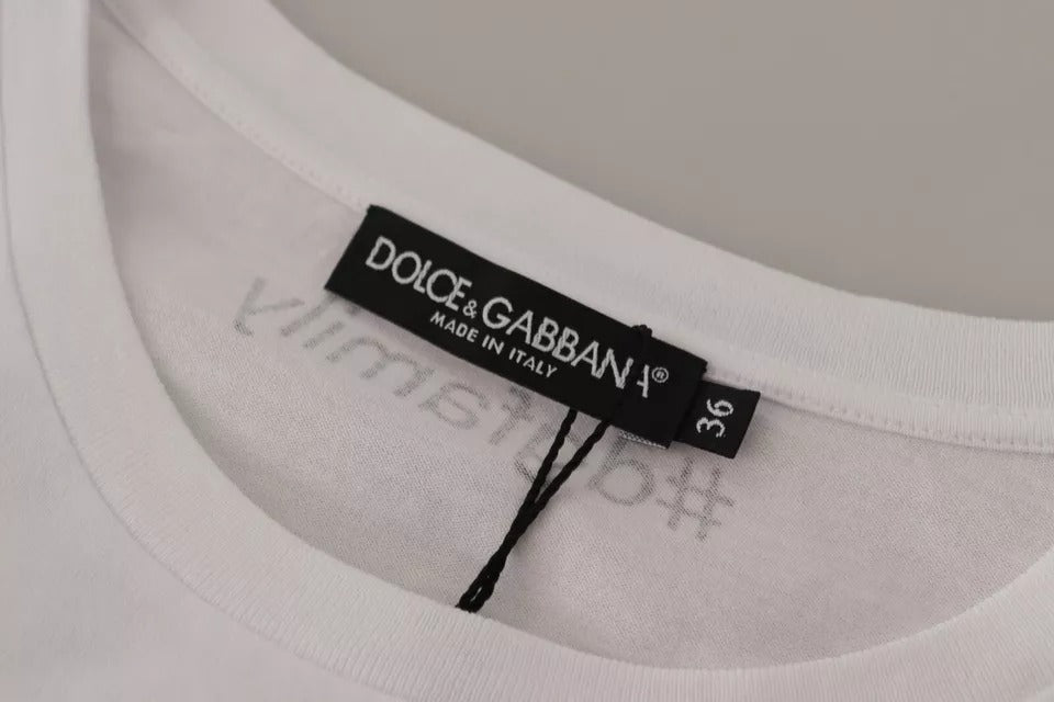 Tricou Dolce & Gabbana alb cu imprimeu #DGFamily din bumbac