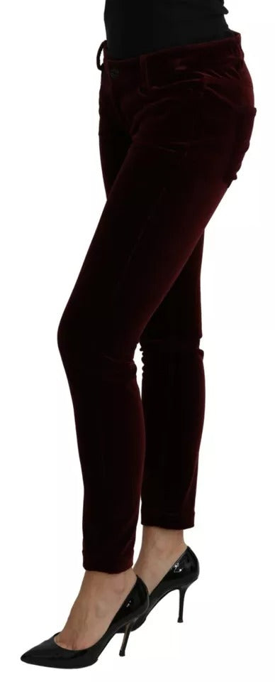 Dolce & Gabbana Bordeaux Slim Fit-Hose aus Stretch-Samt