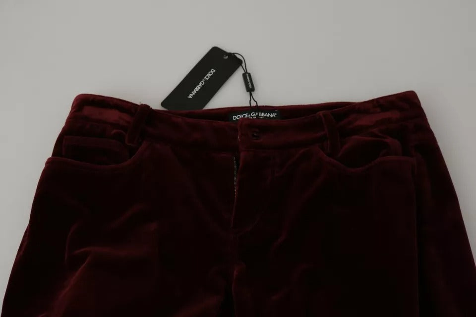 Dolce & Gabbana Bordeaux Slim Fit-Hose aus Stretch-Samt