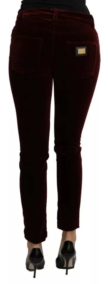 Dolce & Gabbana Bordeaux Slim Fit-Hose aus Stretch-Samt