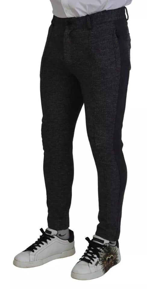 Dolce & Gabbana – Graue Skinny-Hose aus Viskose mit Chevron-Muster