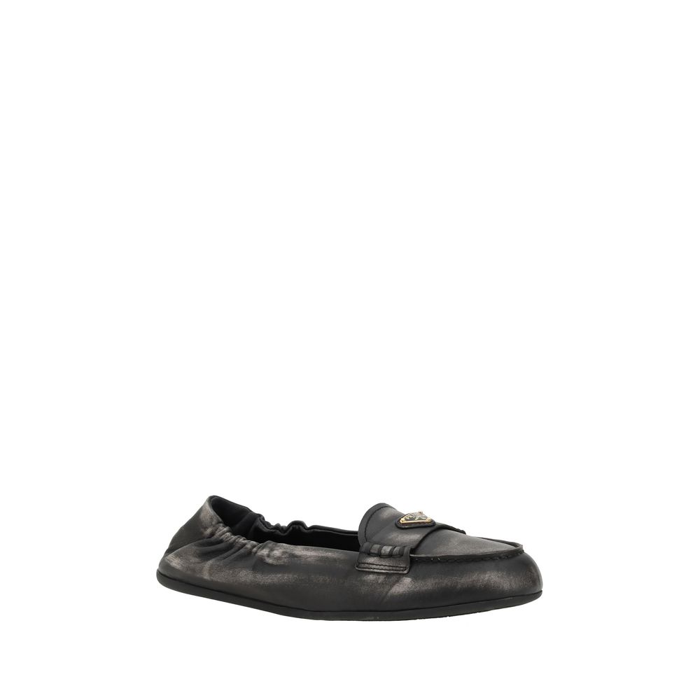 Mocasini Prada din piele cu efect vintage