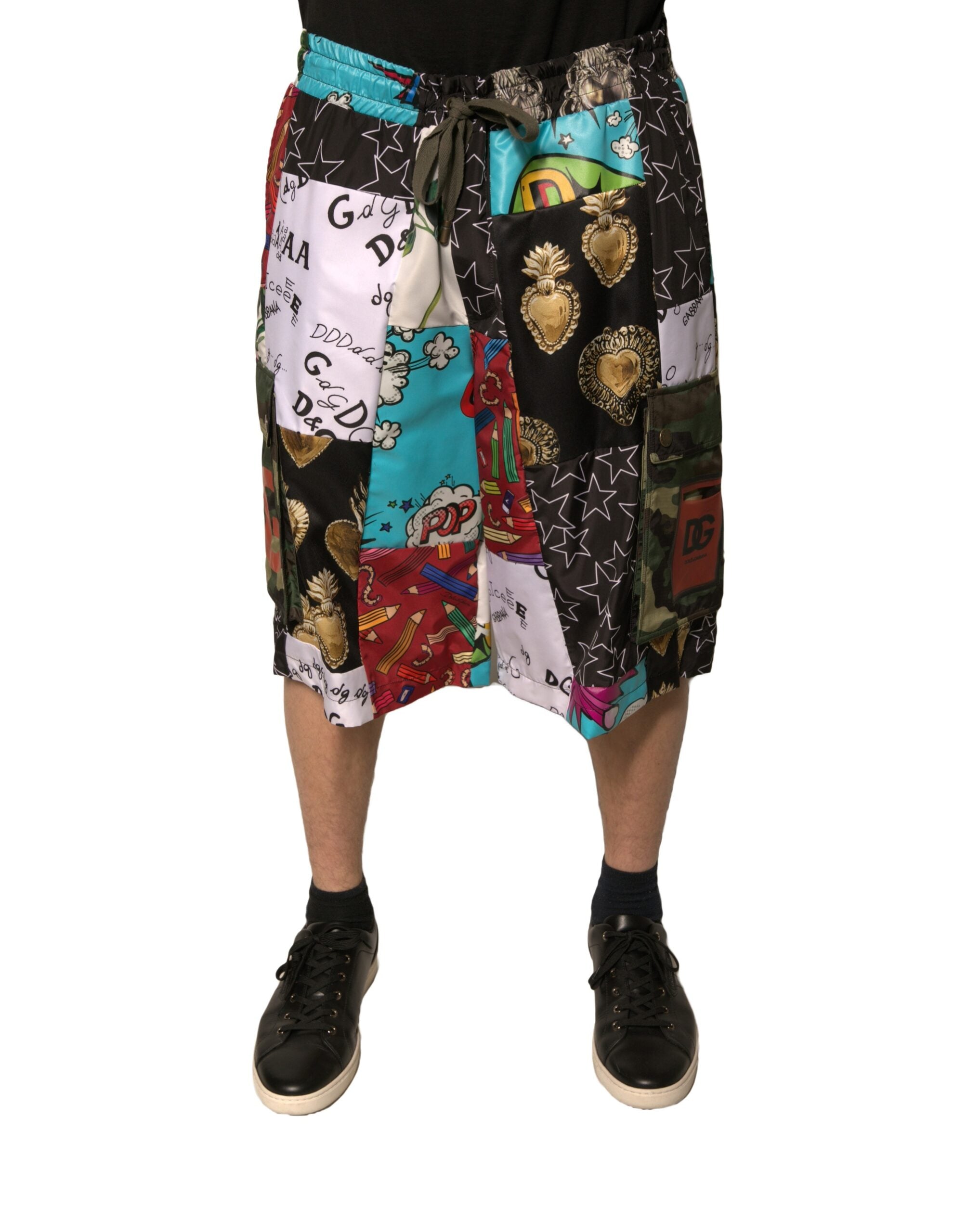 Pantaloni scurți cargo Bermuda multicolori cu model patchwork Dolce & Gabbana