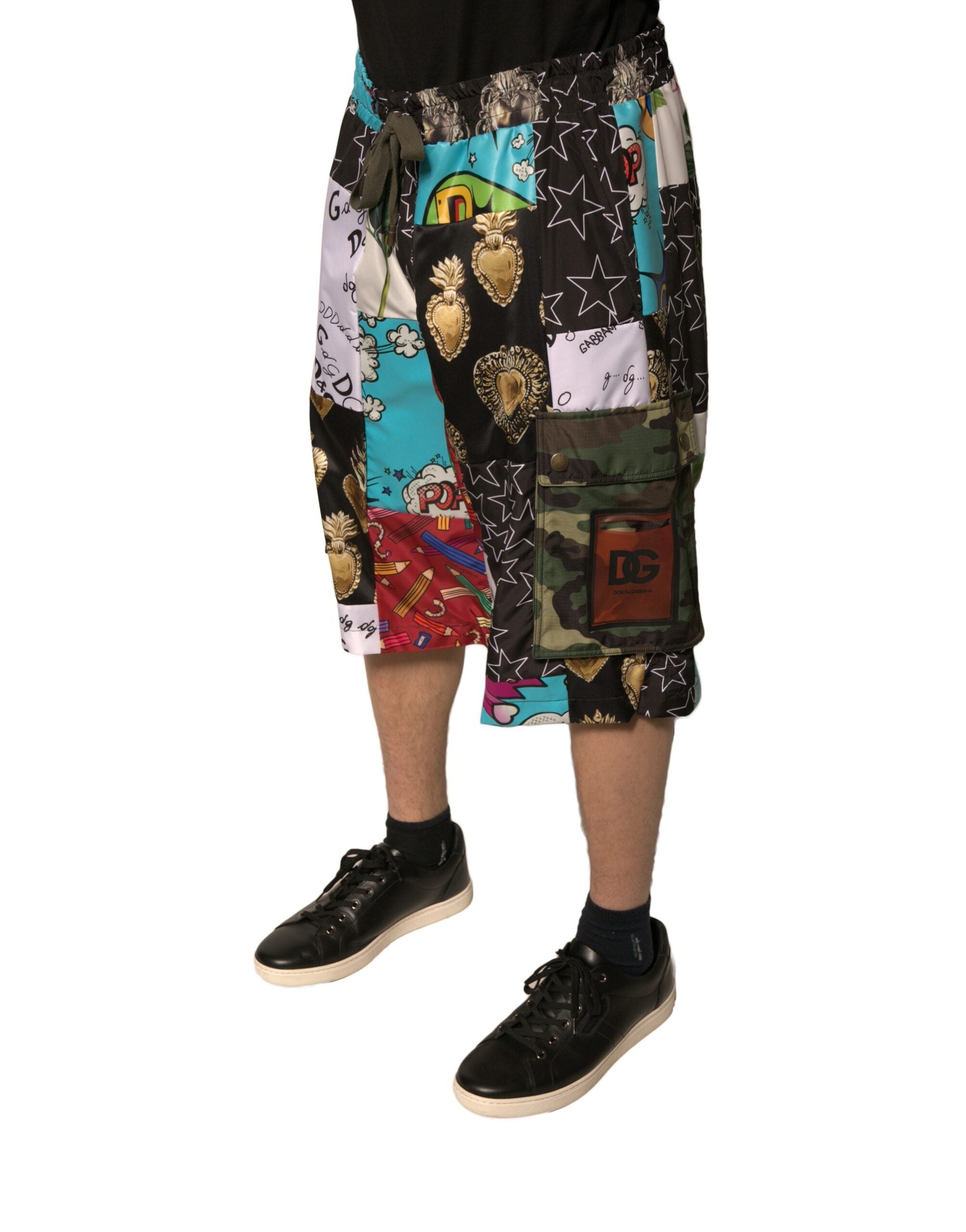 Pantaloni scurți cargo Bermuda multicolori cu model patchwork Dolce & Gabbana