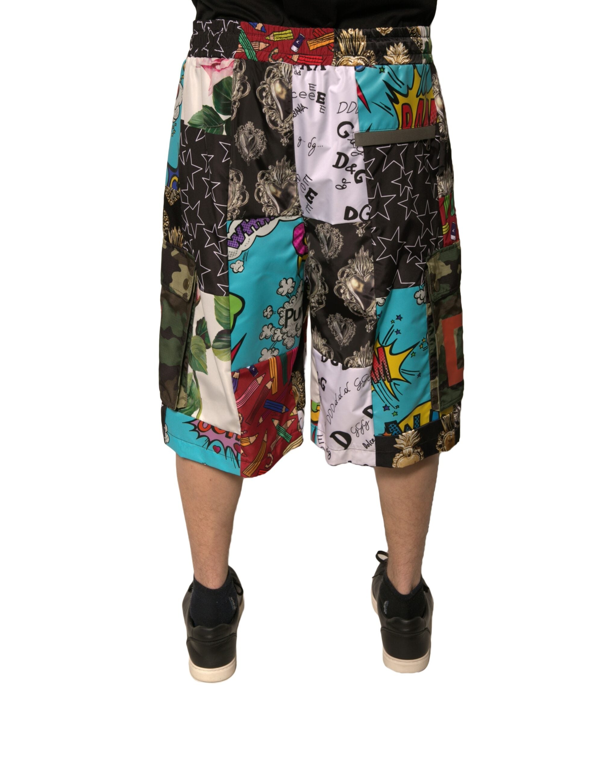 Pantaloni scurți cargo Bermuda multicolori cu model patchwork Dolce & Gabbana