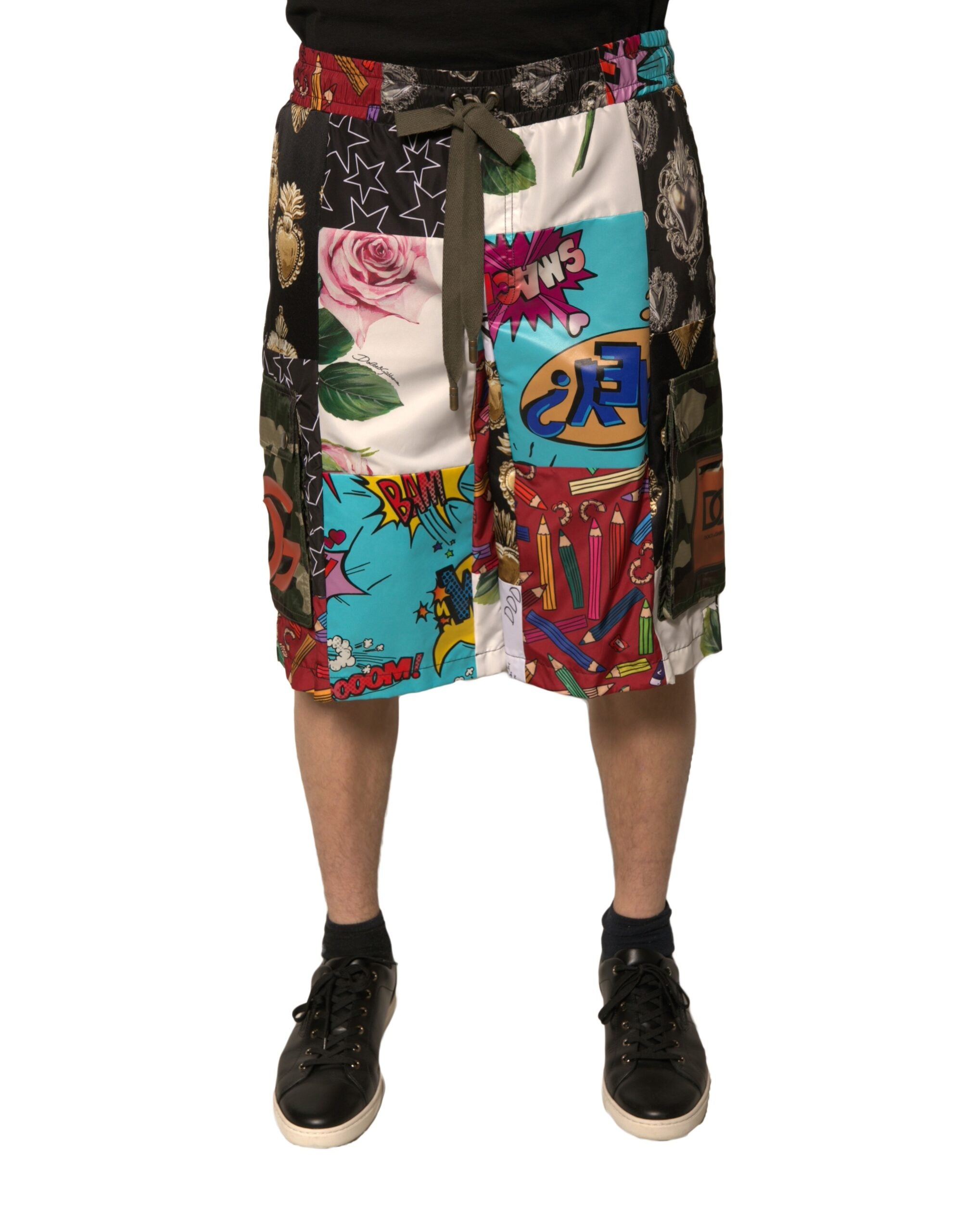 Pantaloni scurți cargo Bermuda multicolori cu model patchwork Dolce & Gabbana