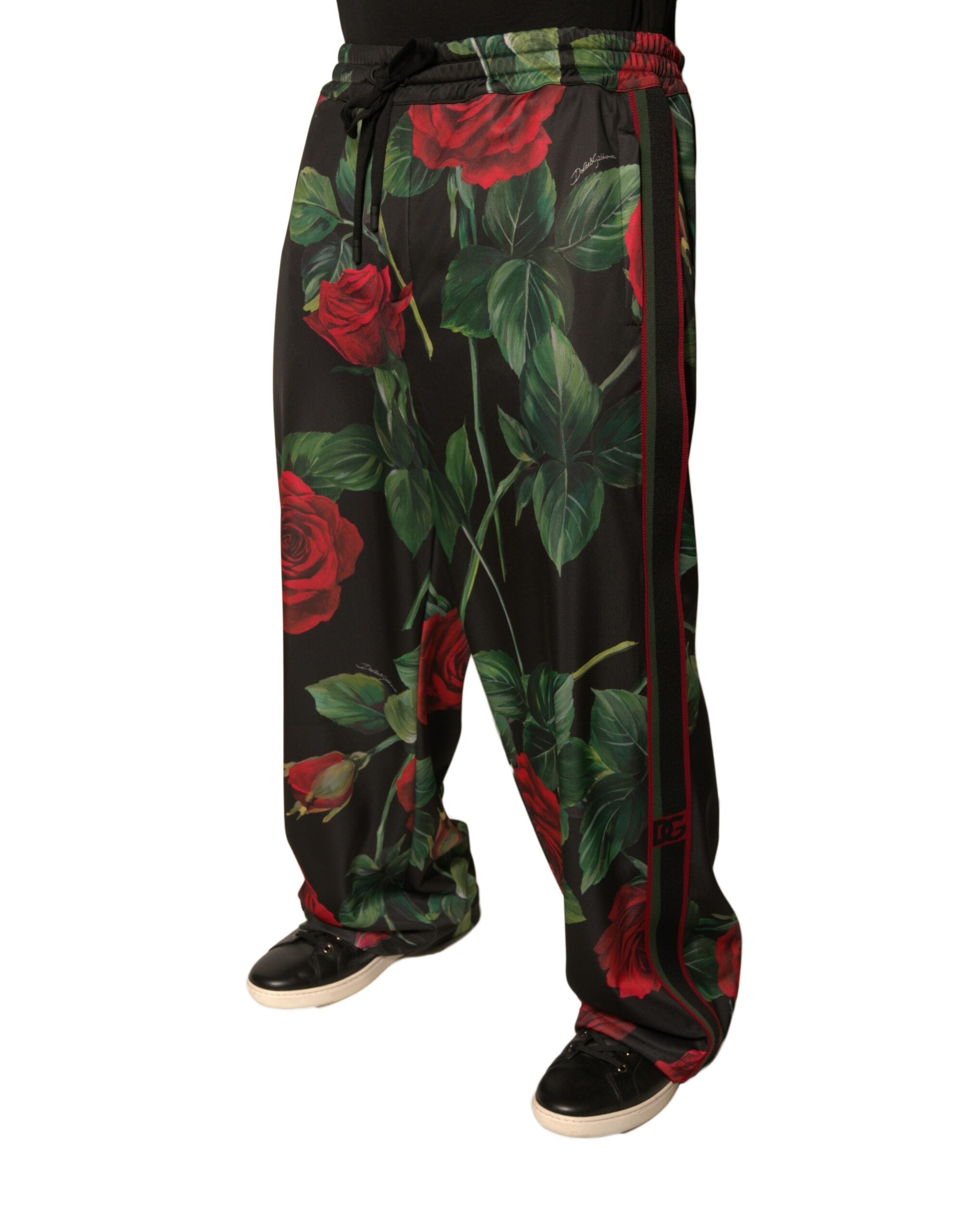Dolce & Gabbana – Schwarze Jogginghose aus Polyester mit Blumenmuster
