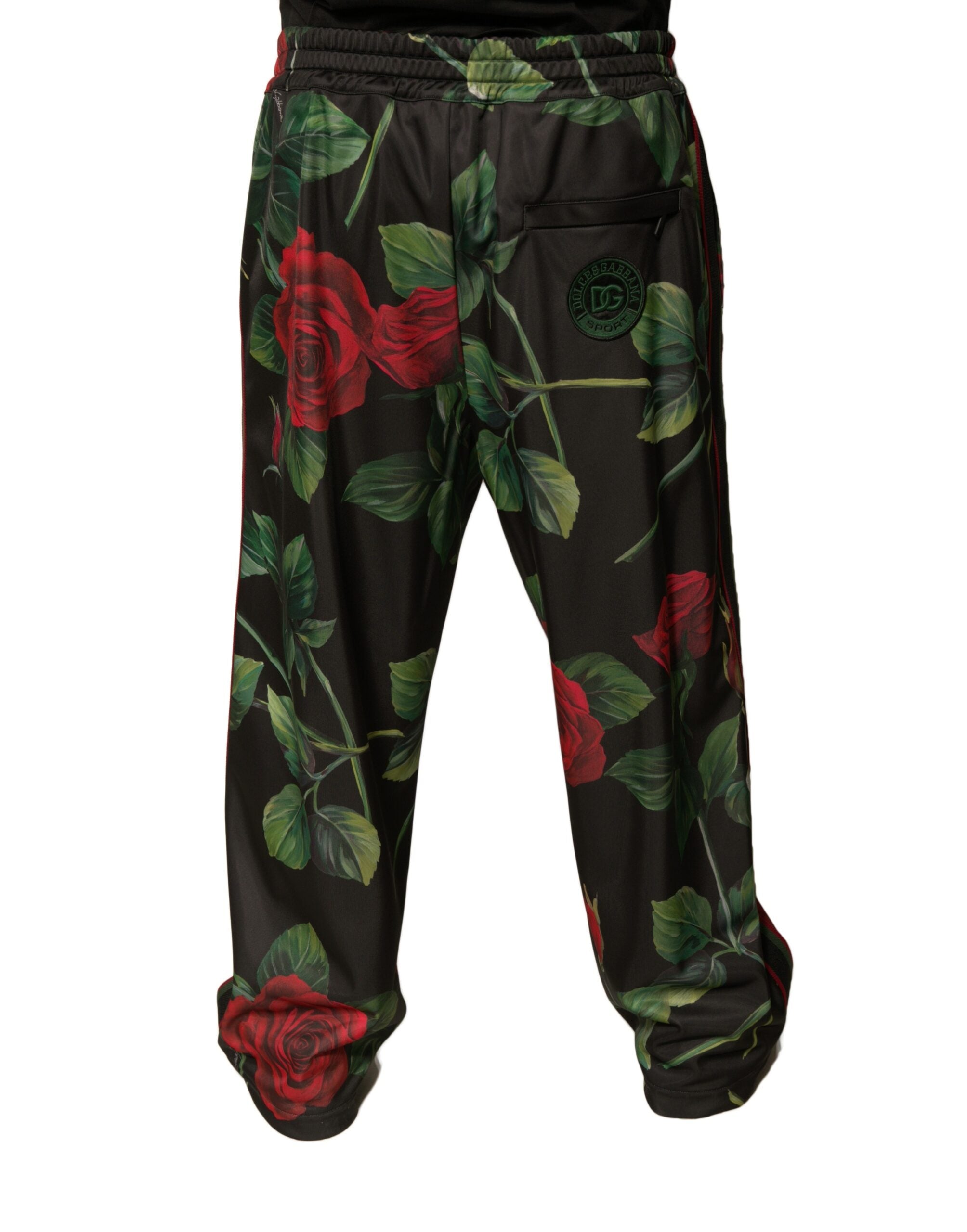 Dolce & Gabbana – Schwarze Jogginghose aus Polyester mit Blumenmuster