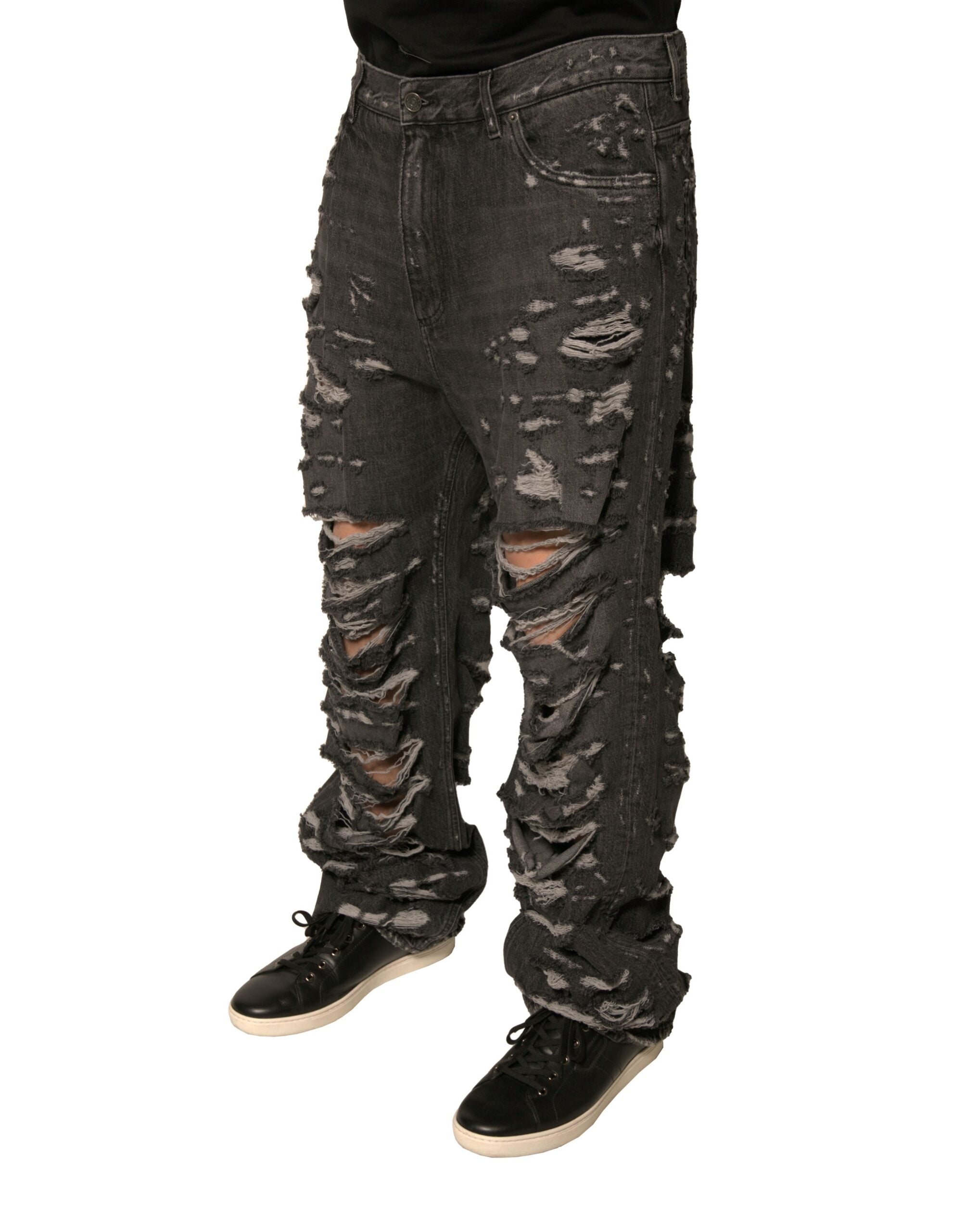 Dolce & Gabbana Graue, zerfetzte, gerade geschnittene Jeans aus Baumwolle für Herren