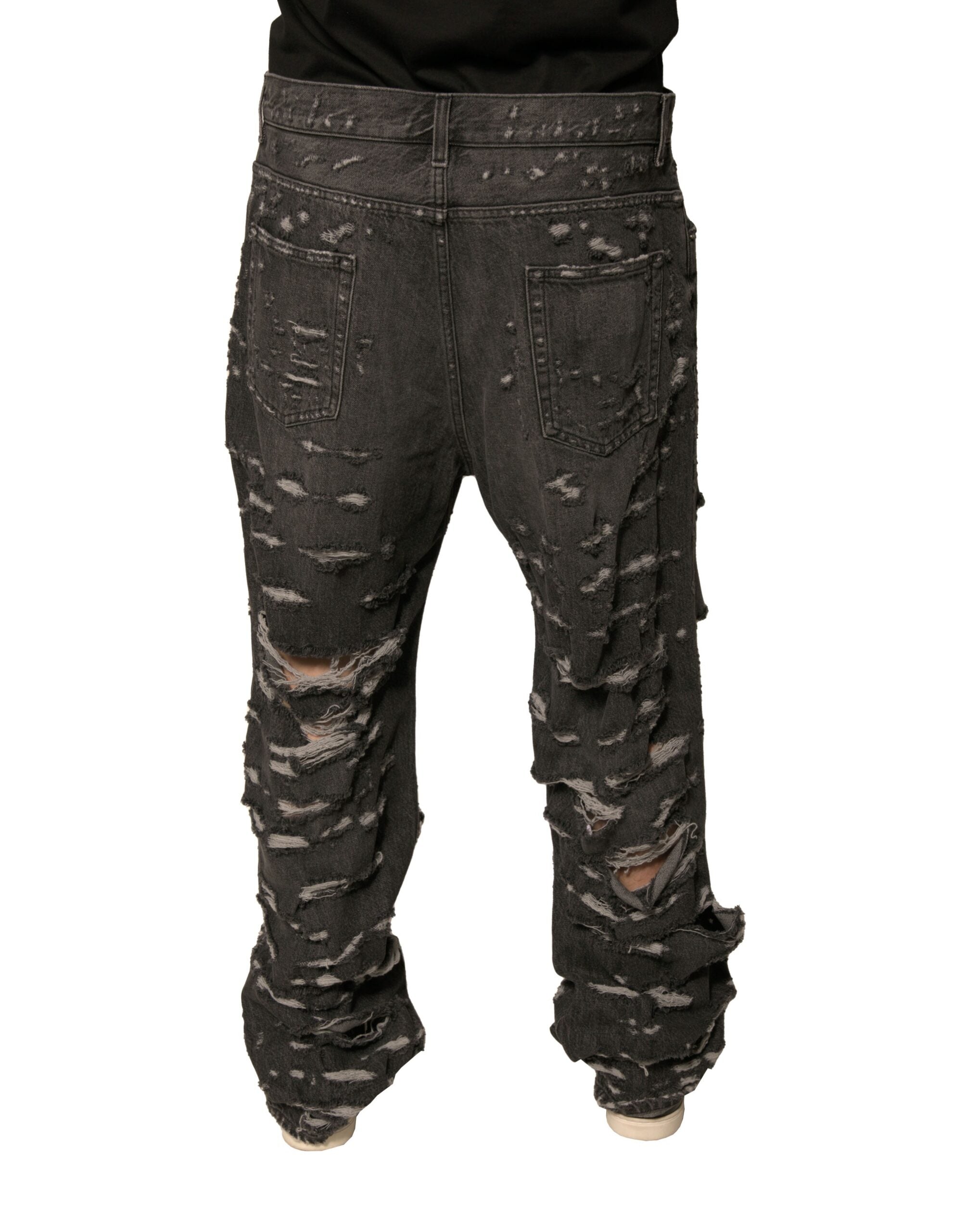 Dolce & Gabbana Graue, zerfetzte, gerade geschnittene Jeans aus Baumwolle für Herren