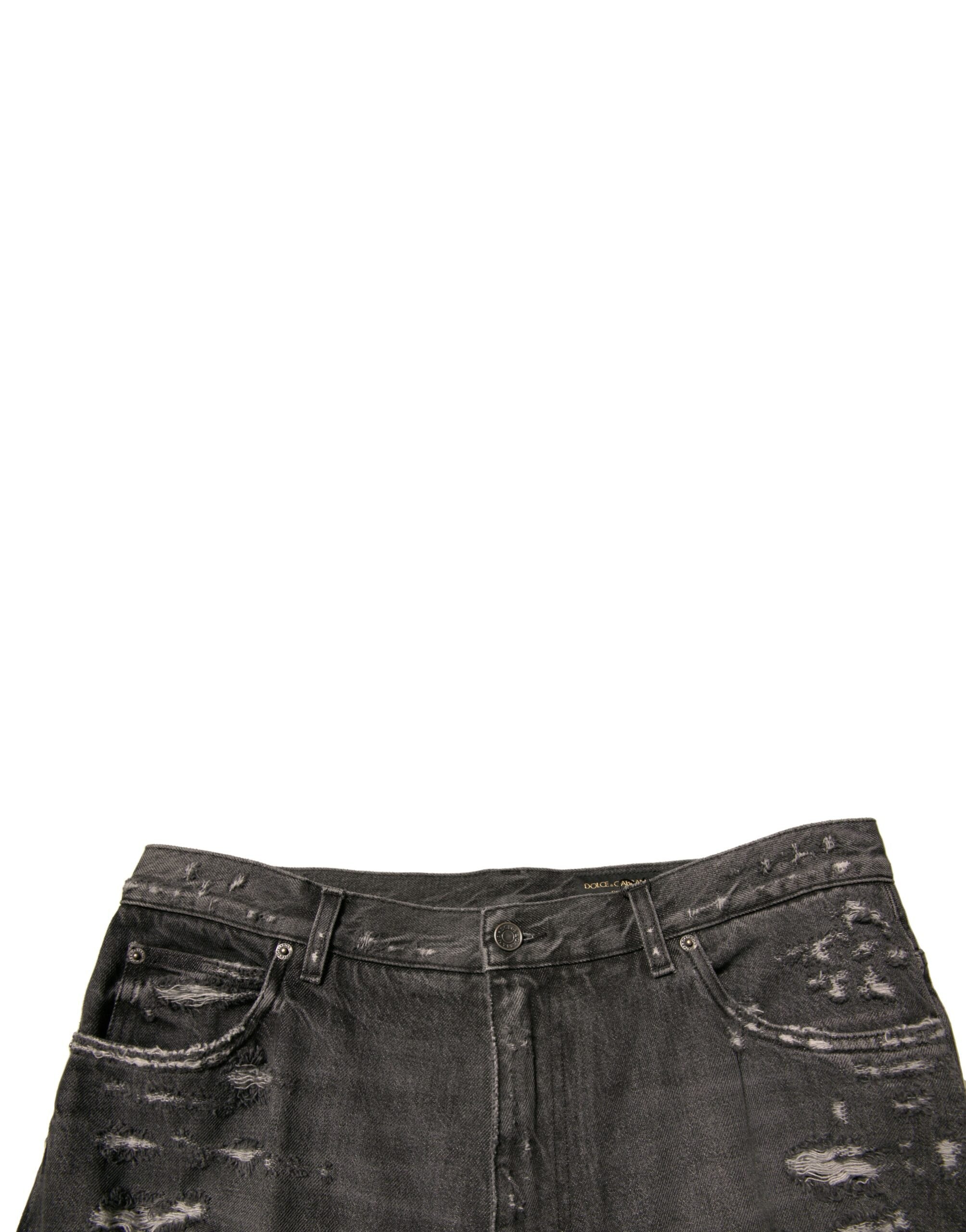 Dolce & Gabbana Graue, zerfetzte, gerade geschnittene Jeans aus Baumwolle für Herren