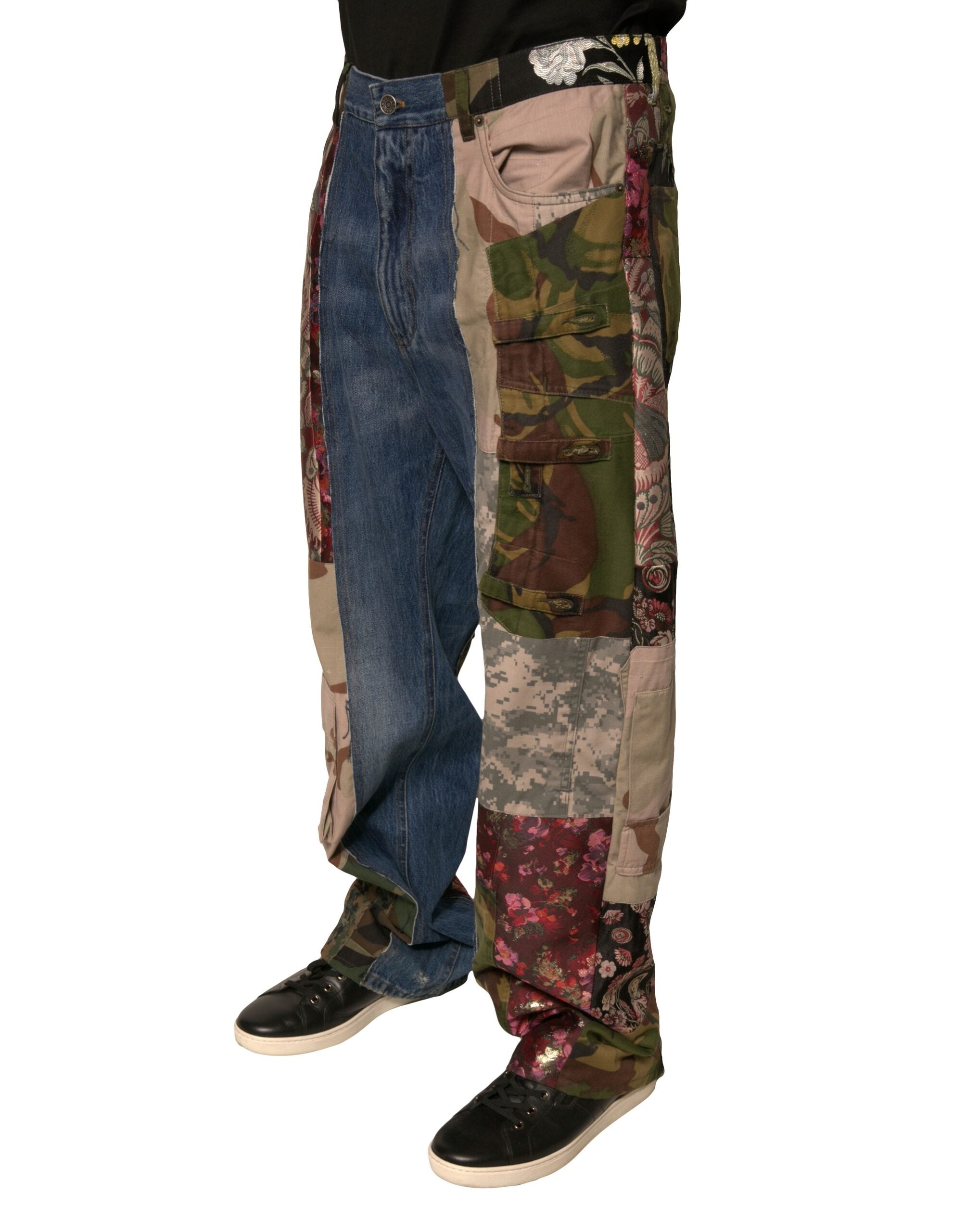 Dolce & Gabbana Blaue Patchwork-Jeans aus Baumwolle mit geradem Schnitt