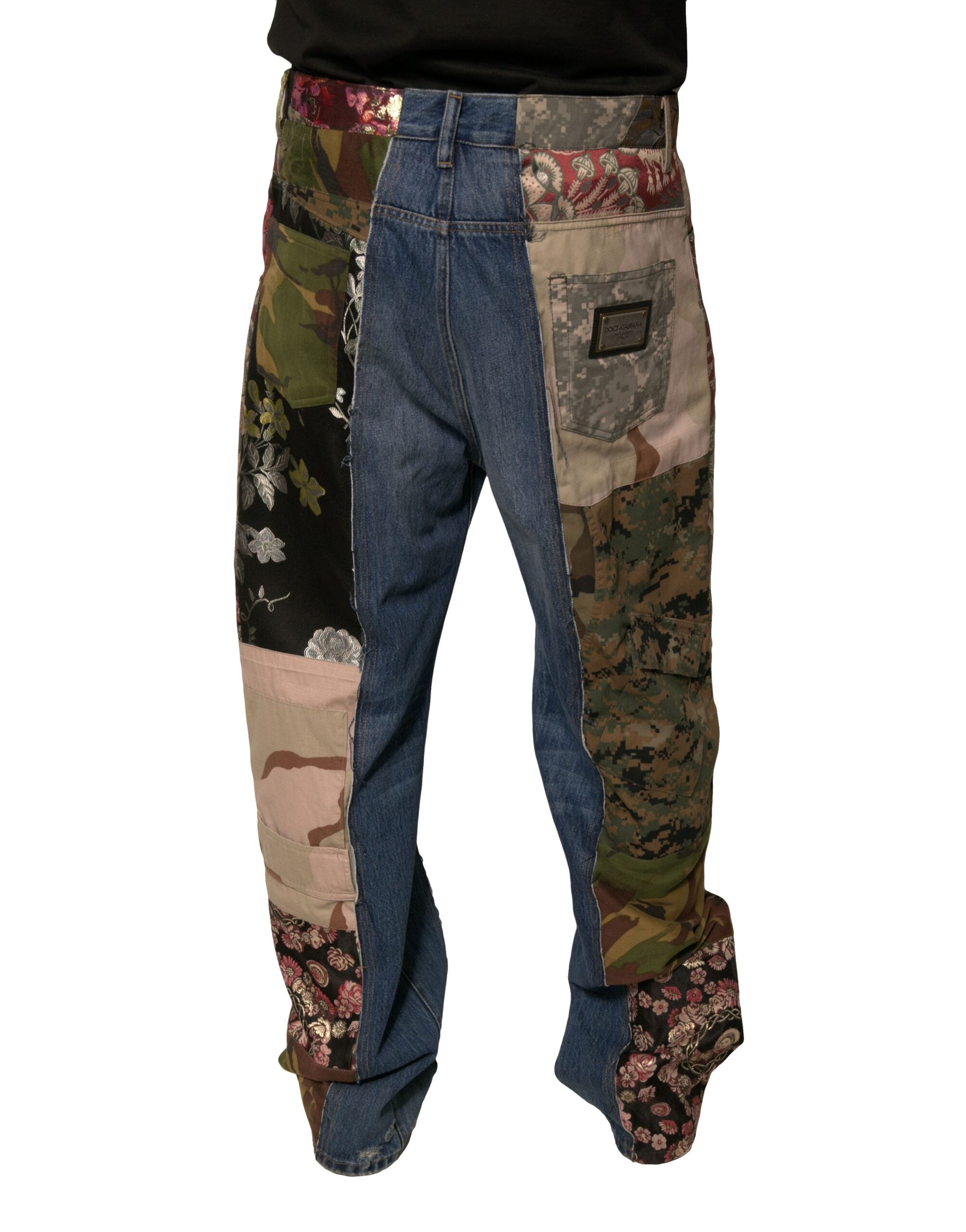 Dolce & Gabbana Blaue Patchwork-Jeans aus Baumwolle mit geradem Schnitt