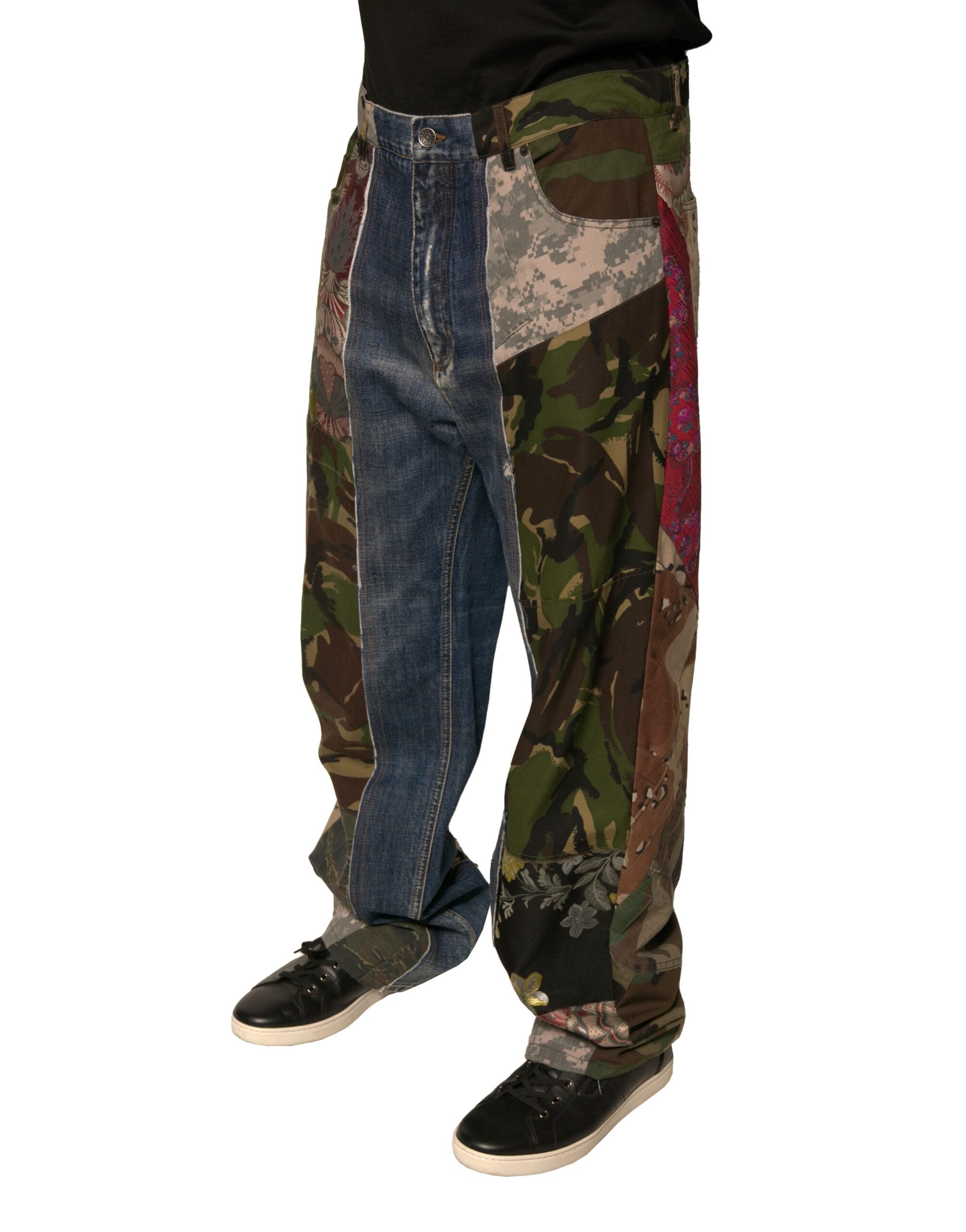 Dolce & Gabbana Blaue Patchwork-Jeans aus Baumwolle mit geradem Schnitt