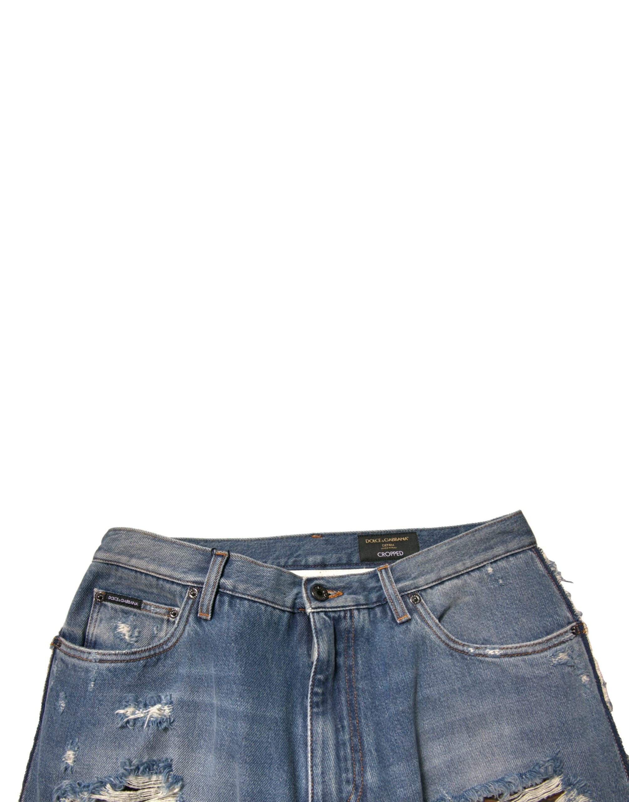 Dolce & Gabbana – Blaue, zerfetzte, gerade geschnittene Jeans