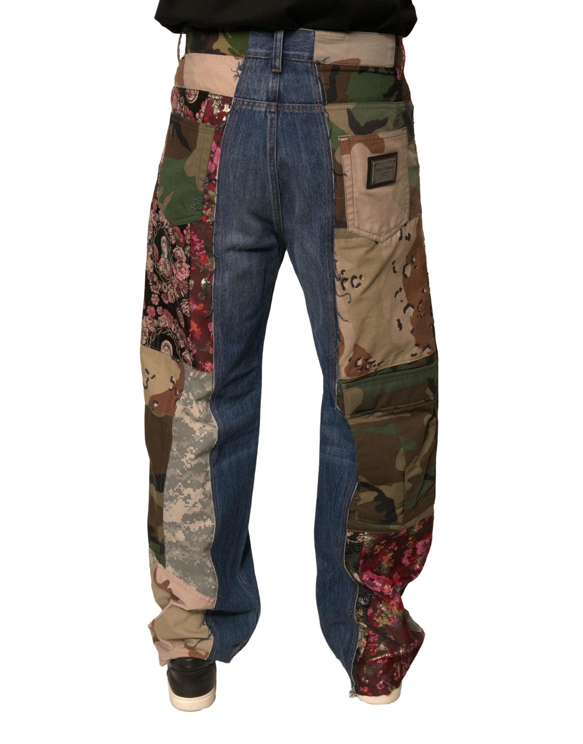 Dolce & Gabbana Blaue Patchwork-Jeans aus Baumwolle mit geradem Schnitt