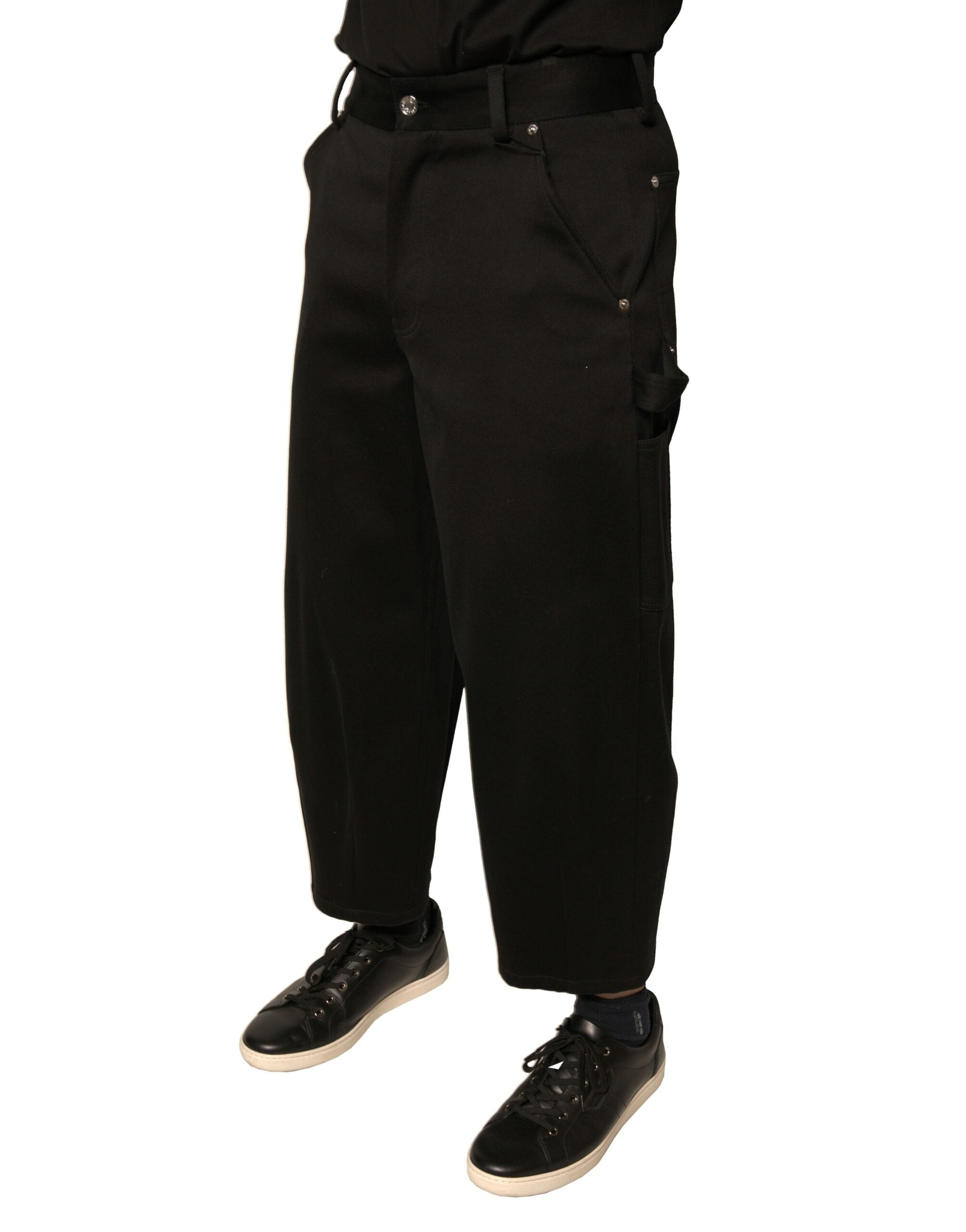 Dolce & Gabbana – Schwarze, verkürzte Hose aus Baumwolle mit mittlerer Taille