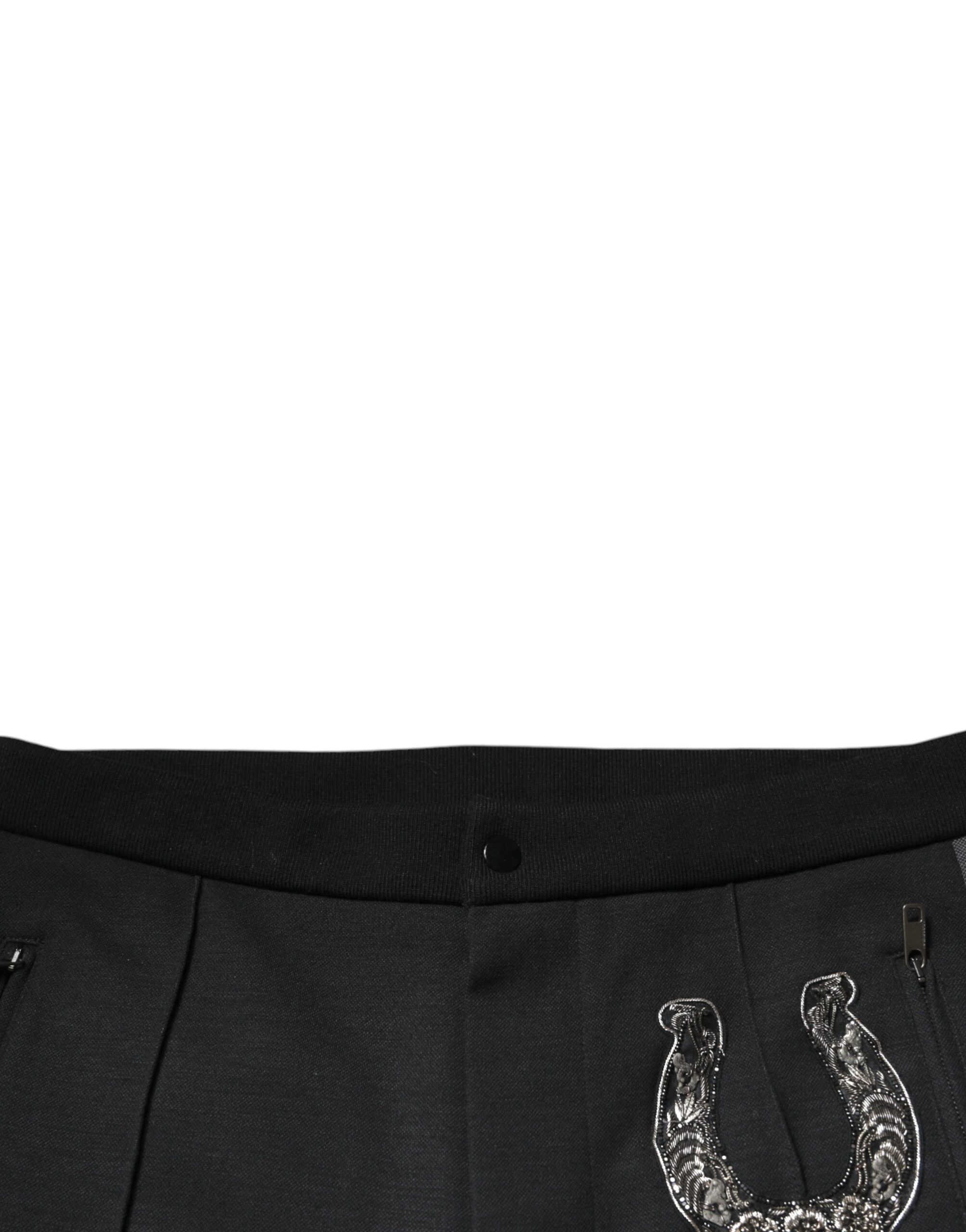 Dolce & Gabbana – Schwarze Slim-Fit-Hose aus Wolle mit Hufeisenverzierung