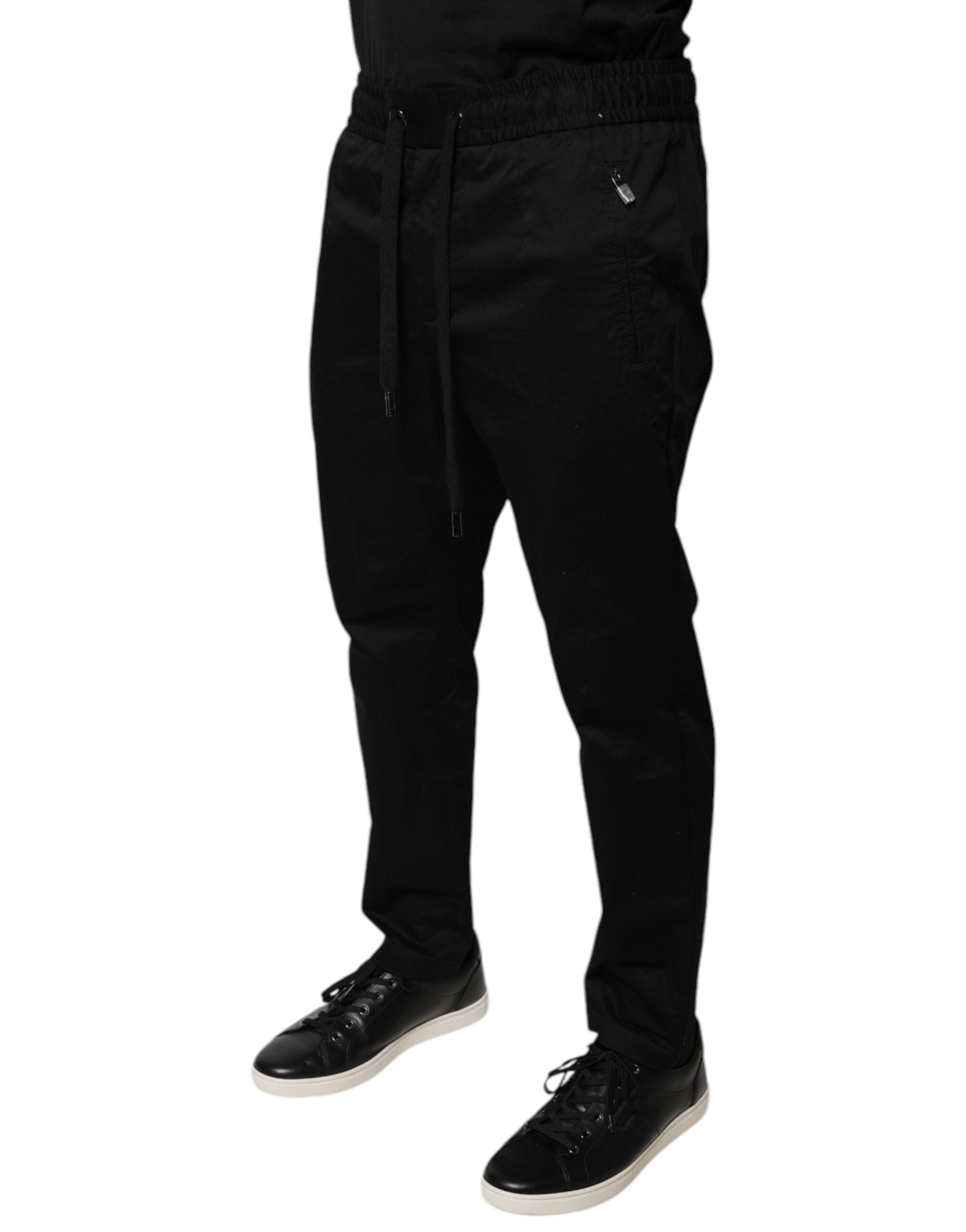 Pantaloni de trening skinny elastici din bumbac negru Dolce & Gabbana