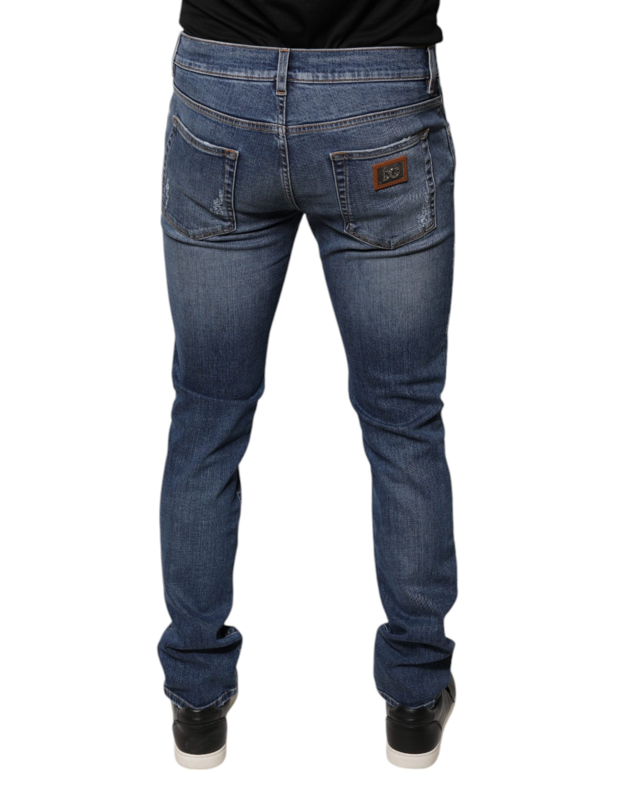 Dolce & Gabbana – Blaue Skinny-Jeans aus zerfetztem Baumwollstretch