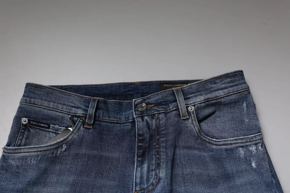 Dolce & Gabbana – Blaue Skinny-Jeans aus zerfetztem Baumwollstretch