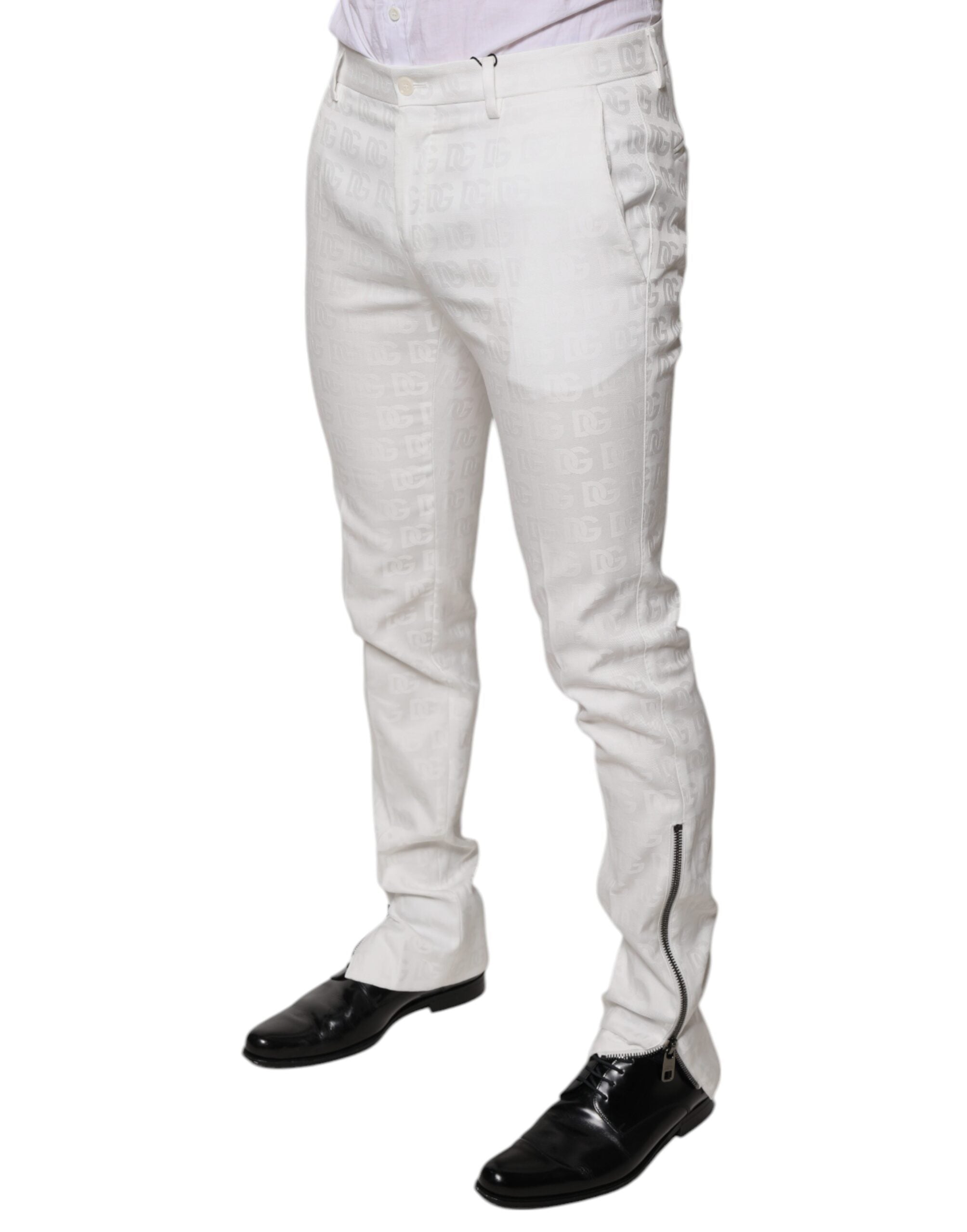 Pantaloni eleganți formali conici din bumbac alb Dolce & Gabbana